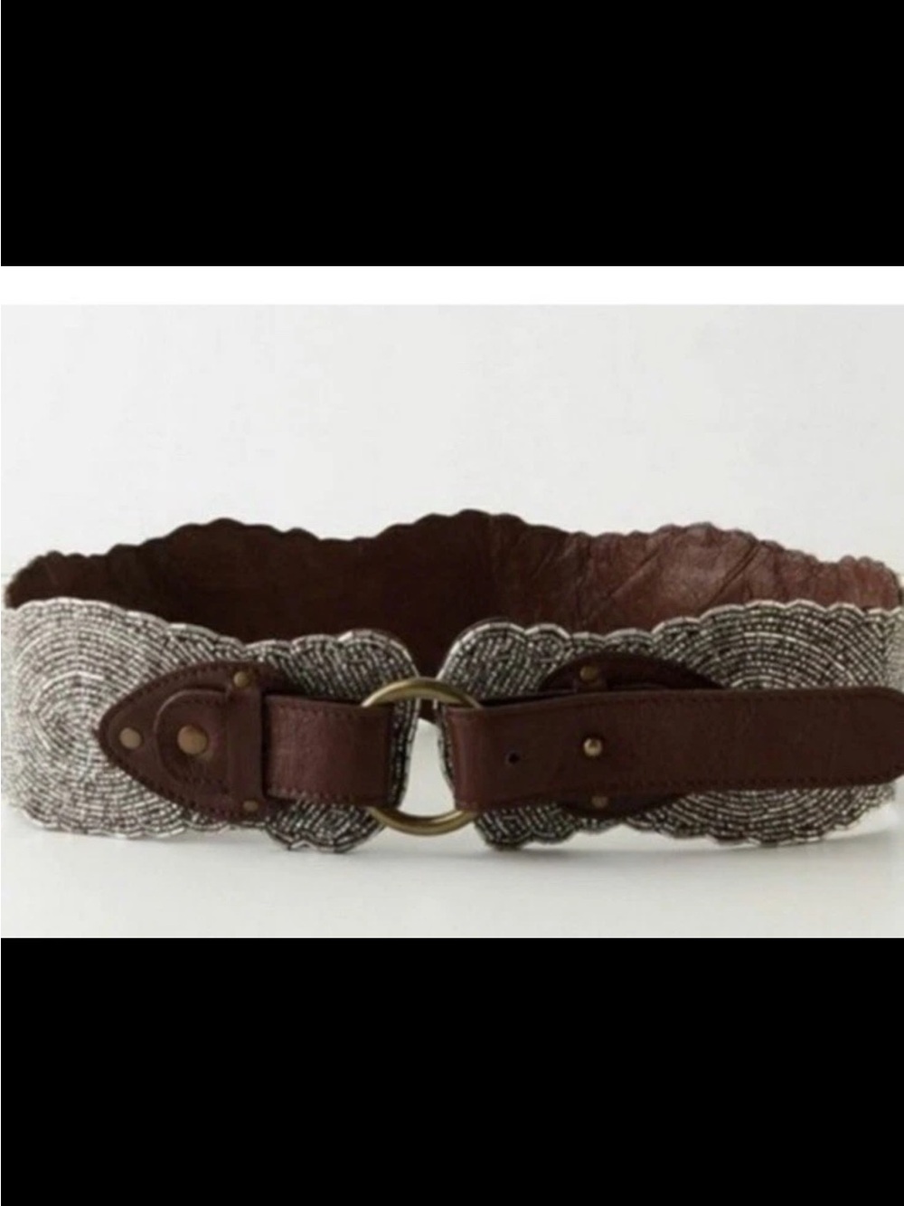 Anthropologie Jasper Jeera Brown Leather Beaded Statement Belt Womens Large